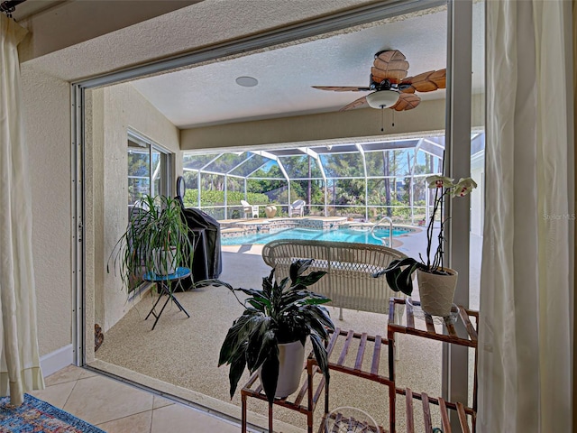237 Rotonda Blvd E, Rotonda West, FL 33947 - outdoor pool featuring ceiling fan, a patio area, and a lanai