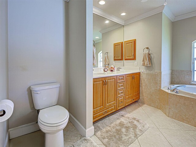 237 Rotonda Blvd E, Rotonda West, FL 33947 - full bath featuring crown molding, toilet, double vanity, a garden tub, and tile patterned flooring