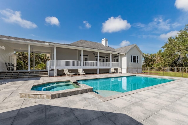 9144 Spring Valley Rd, Englewood, FL 34224 - view of pool with a ceiling fan, a patio area, fence, and a pool with connected hot tub