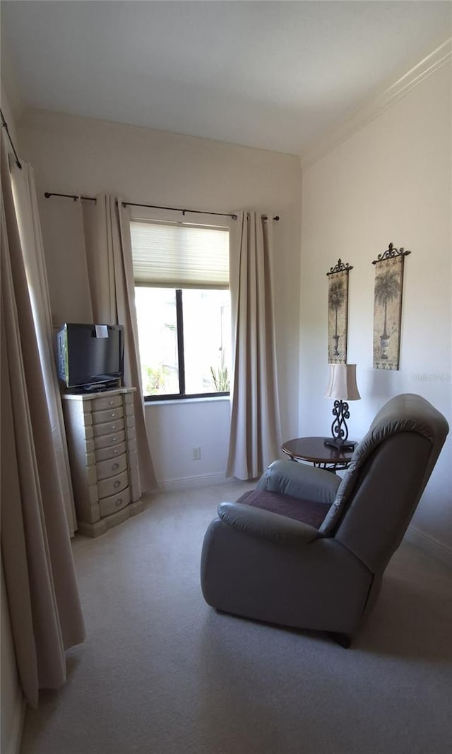 19 Medalist Way, Rotonda West, FL 33947 - living room with light colored carpet, baseboards, and ornamental molding
