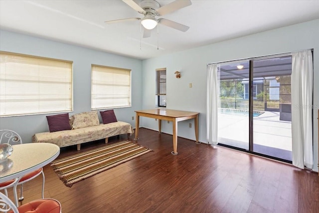 7180 Quarry St, Englewood, FL 34224 - living room featuring dark wood-style flooring and ceiling fan