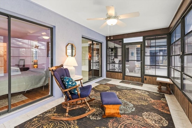7180 Quarry St, Englewood, FL 34224 - sunroom / solarium featuring ceiling fan, tile patterned floors, and healthy amount of natural light