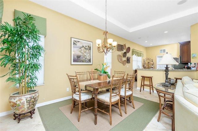 142 Savona Way N, Venice, FL 34275 - dining room with a chandelier, baseboards, and recessed lighting