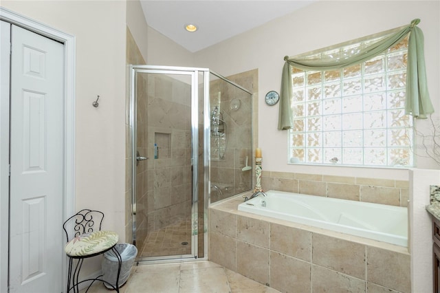 142 Savona Way N, Venice, FL 34275 - bathroom with a shower stall, a garden tub, tile patterned floors, and vanity