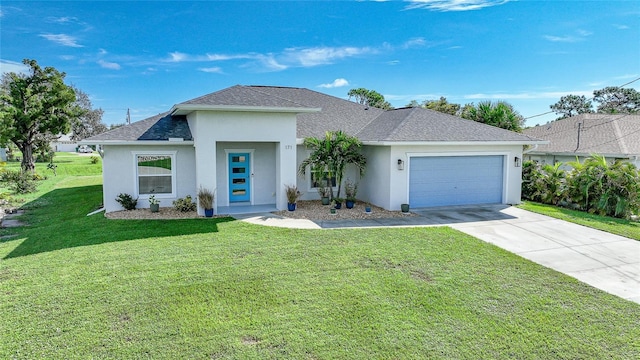 171 Mark Twain Ln, Rotonda West, FL 33947 - view of front of property featuring an attached garage, driveway, stucco siding, and a front yard
