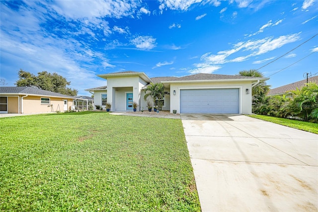 171 Mark Twain Ln, Rotonda West, FL 33947 - view of front of property with stucco siding, concrete driveway, a front yard, and an attached garage