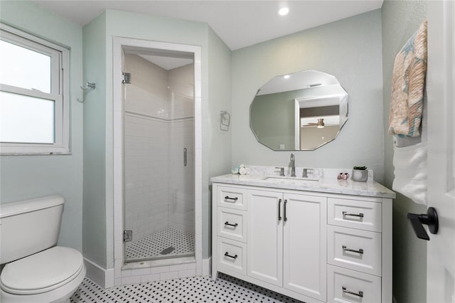 11 Oakland Hills Rd, Rotonda West, FL 33947 - bathroom featuring a shower stall, toilet, vanity, recessed lighting, and baseboards