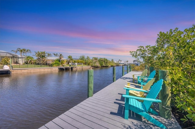 dock area with a water view