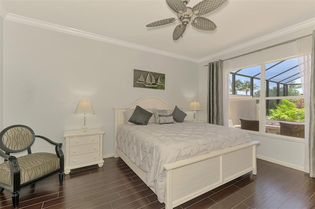 2692 Wax Myrtle Ct, Port Charlotte, FL 33953 - bedroom featuring baseboards, ornamental molding, dark wood-style floors, and ceiling fan