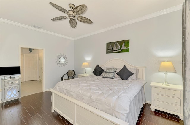 2692 Wax Myrtle Ct, Port Charlotte, FL 33953 - bedroom with crown molding, baseboards, dark wood-type flooring, and ceiling fan