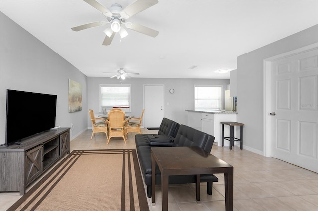 5041 N Beach Road 2A And 2B, Englewood, FL 34223 - living area featuring ceiling fan, light tile patterned flooring, and baseboards
