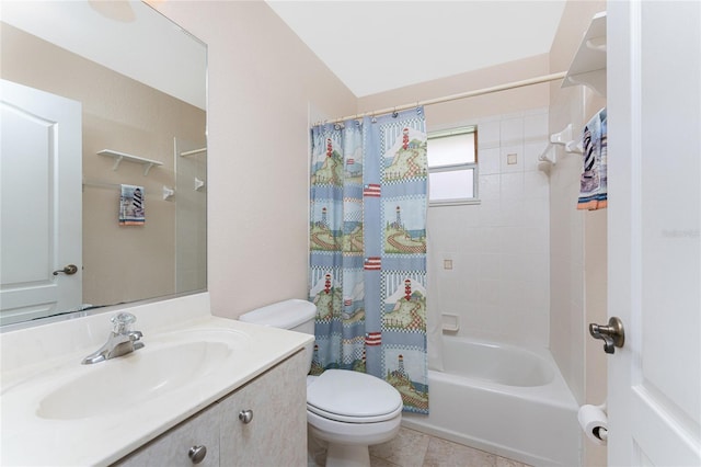 1157 Rotonda Cir, Rotonda West, FL 33947 - full bathroom with toilet, vanity, shower / bathtub combination with curtain, and tile patterned floors
