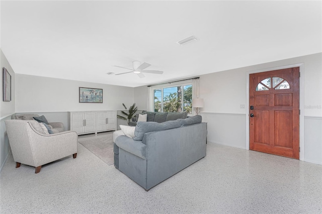 1691 Lakeview Pl, Englewood, FL 34223 - living area featuring a ceiling fan and speckle patterned floor