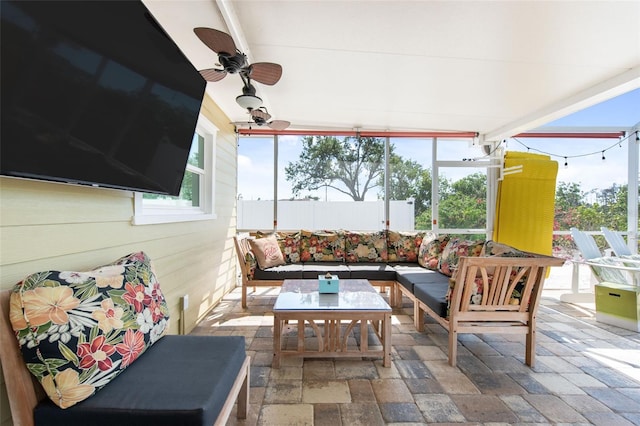 2060 Oyster Creek Dr, Englewood, FL 34224 - view of patio / terrace with an outdoor living space and a ceiling fan