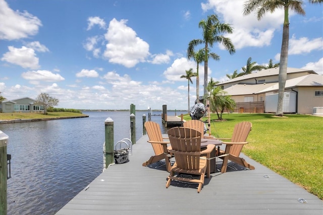 dock with a yard and a water view