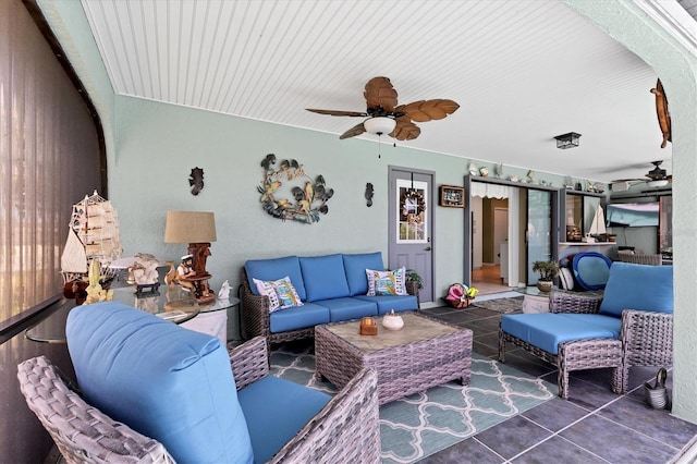 view of patio featuring ceiling fan and an outdoor hangout area