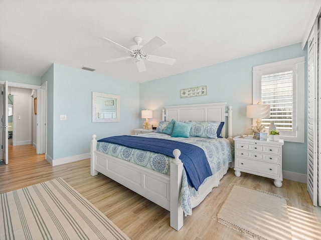 420 Gulf Blvd Unit 4, Boca Grande, FL 33921 - bedroom with light wood-style floors, baseboards, and ceiling fan