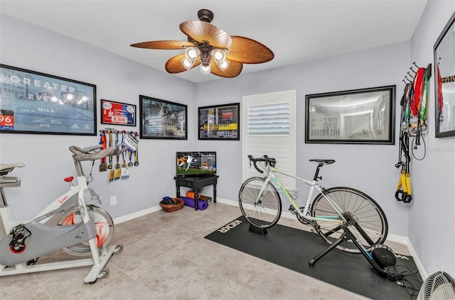 2678 Alva St, North Port, FL 34291 - workout area with ceiling fan, tile patterned floors, and baseboards