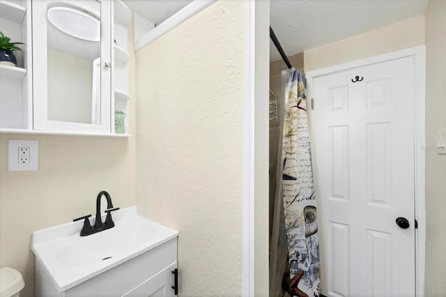 115 Friendship Ln, Englewood, FL 34223 - bathroom featuring vanity, a shower with shower curtain, and a textured wall