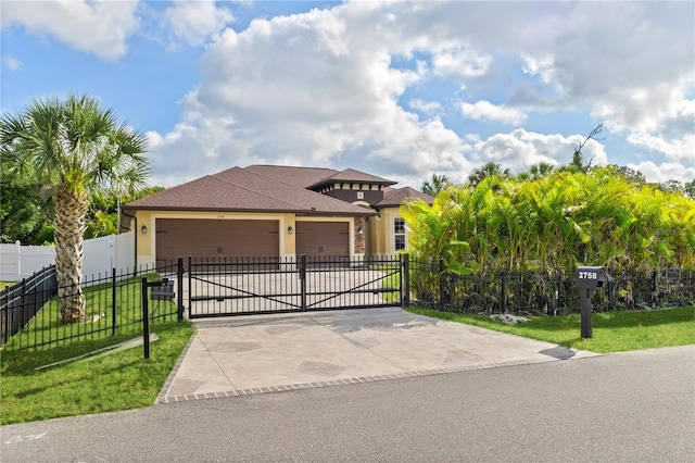 2758 Morrietta Ln, North Port, FL 34286 - view of front of property with an attached garage, driveway, a gate, and stucco siding