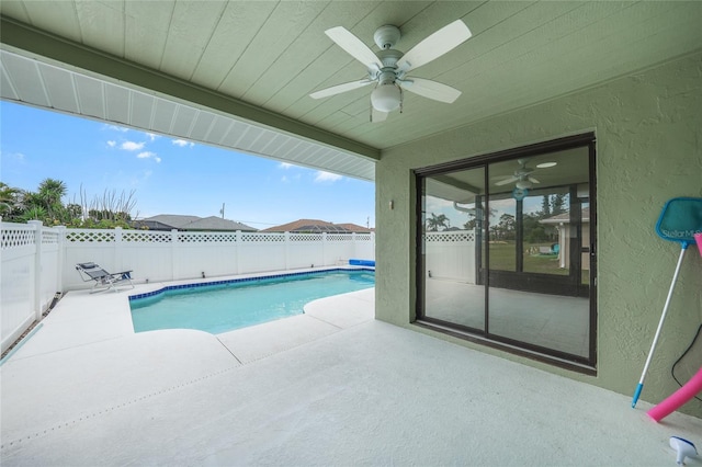 279 Mark Twain Ln, Rotonda West, FL 33947 - view of pool featuring ceiling fan, a patio area, and a fenced backyard