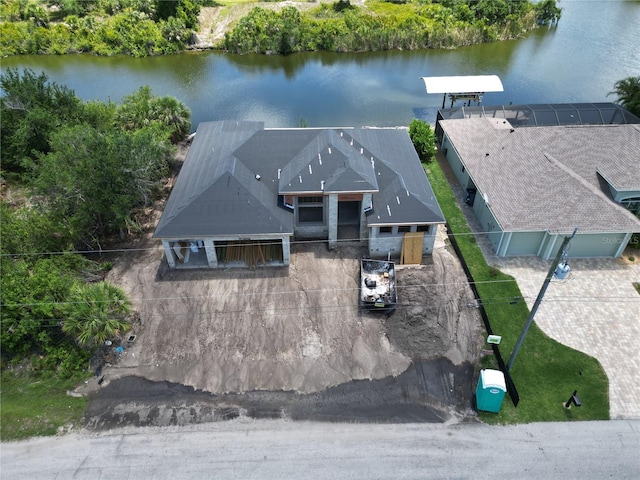 view from above of property with a large body of water