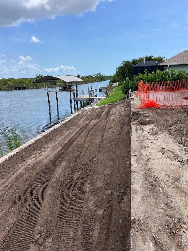 dock area featuring a water view