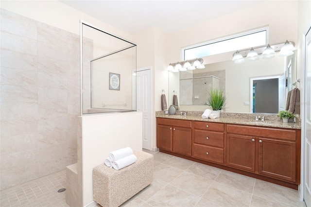 8952 Scallop Way, Placida, FL 33946 - full bath featuring a walk in shower, double vanity, and tile patterned floors