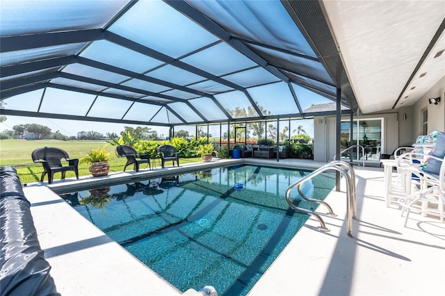 146 Rotonda Cir, Rotonda West, FL 33947 - outdoor pool featuring a patio, an outdoor hangout area, a lanai, and a yard