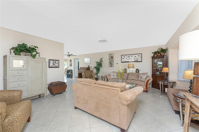 146 Rotonda Cir, Rotonda West, FL 33947 - living room with light tile patterned floors and ceiling fan