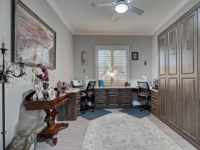 2590 Tarpon Cove Dr Unit 811, Punta Gorda, FL 33950 - home office featuring light wood-style flooring, a ceiling fan, and ornamental molding