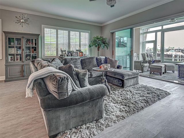 2590 Tarpon Cove Dr Unit 811, Punta Gorda, FL 33950 - living area with wood finished floors, crown molding, and baseboards