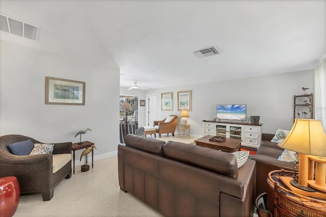 500 Green Dolphin Dr S, Placida, FL 33946 - living area with a ceiling fan and baseboards
