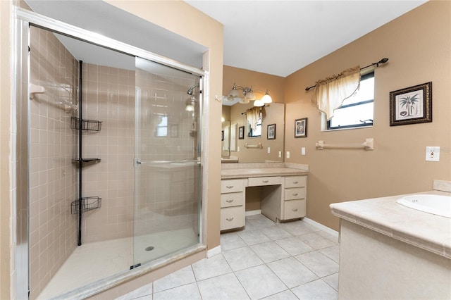 23 Bunker Cir, Rotonda West, FL 33947 - full bath with vanity, a shower stall, tile patterned flooring, and baseboards