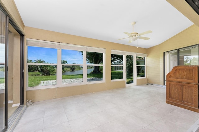 23 Bunker Cir, Rotonda West, FL 33947 - unfurnished sunroom with a ceiling fan, healthy amount of natural light, and lofted ceiling