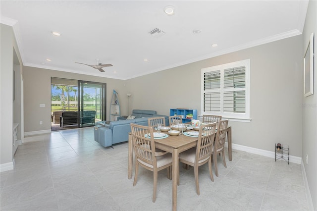 13859 Vadini St, Venice, FL 34293 - dining space with ornamental molding, recessed lighting, baseboards, and light tile patterned floors