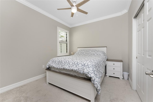 13859 Vadini St, Venice, FL 34293 - carpeted bedroom featuring crown molding, baseboards, and ceiling fan