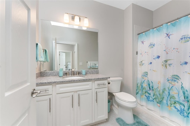 13859 Vadini St, Venice, FL 34293 - bathroom with toilet, vanity, tile patterned flooring, and shower / bathtub combination with curtain