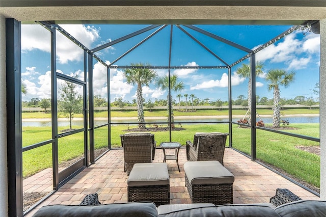 13859 Vadini St, Venice, FL 34293 - view of patio / terrace featuring a lanai and a water view
