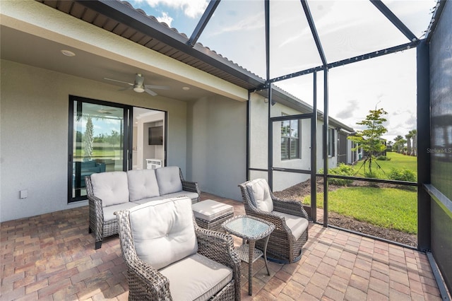 13859 Vadini St, Venice, FL 34293 - sunroom / solarium with ceiling fan and outdoor lounge area