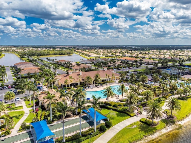 13859 Vadini St, Venice, FL 34293 - aerial view of residential area with a large body of water and a pool area
