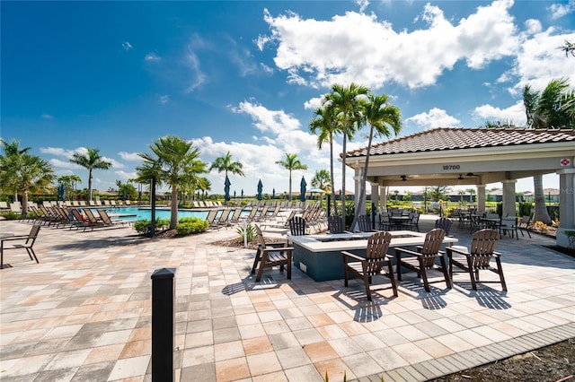 13859 Vadini St, Venice, FL 34293 - view of patio with a community pool and ceiling fan