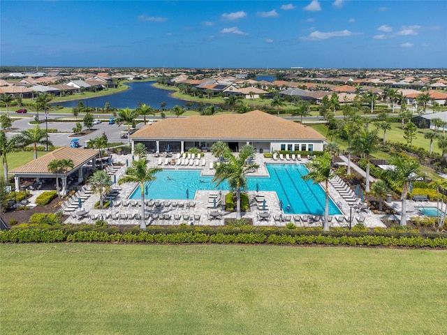 13859 Vadini St, Venice, FL 34293 - aerial view of residential area featuring a pool and a large body of water