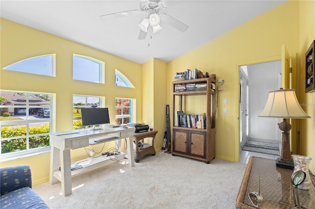 116 Tournament Rd, Rotonda West, FL 33947 - office space featuring carpet, a ceiling fan, and a high ceiling