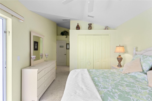 116 Tournament Rd, Rotonda West, FL 33947 - bedroom featuring lofted ceiling, light colored carpet, a closet, and a ceiling fan