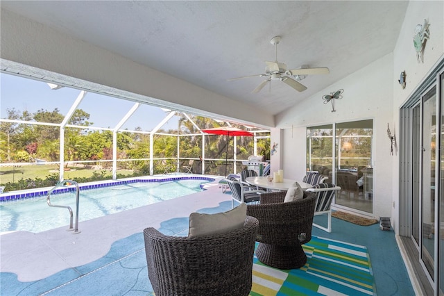 116 Tournament Rd, Rotonda West, FL 33947 - outdoor pool featuring a ceiling fan, a lanai, and a patio