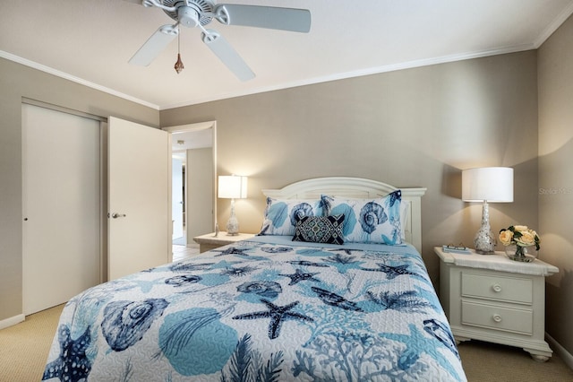 5700 Gulf Shores Dr Unit B-137, Boca Grande, FL 33921 - bedroom with light carpet, ornamental molding, and ceiling fan