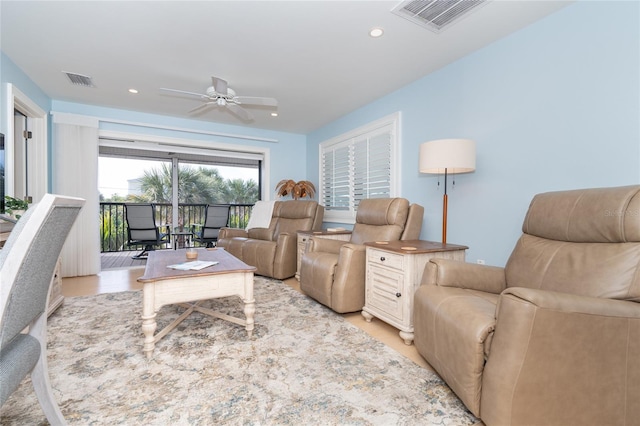 180 N Gulf Blvd Unit 5, Placida, FL 33946 - living room featuring a ceiling fan, recessed lighting, and wood finished floors