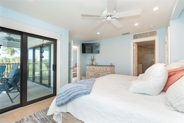 180 N Gulf Blvd Unit 5, Placida, FL 33946 - bedroom with access to outside, wood finished floors, recessed lighting, and a ceiling fan