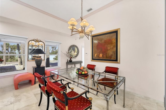 8500 Manasota Key Rd, Englewood, FL 34223 - dining room with a chandelier, crown molding, and baseboards